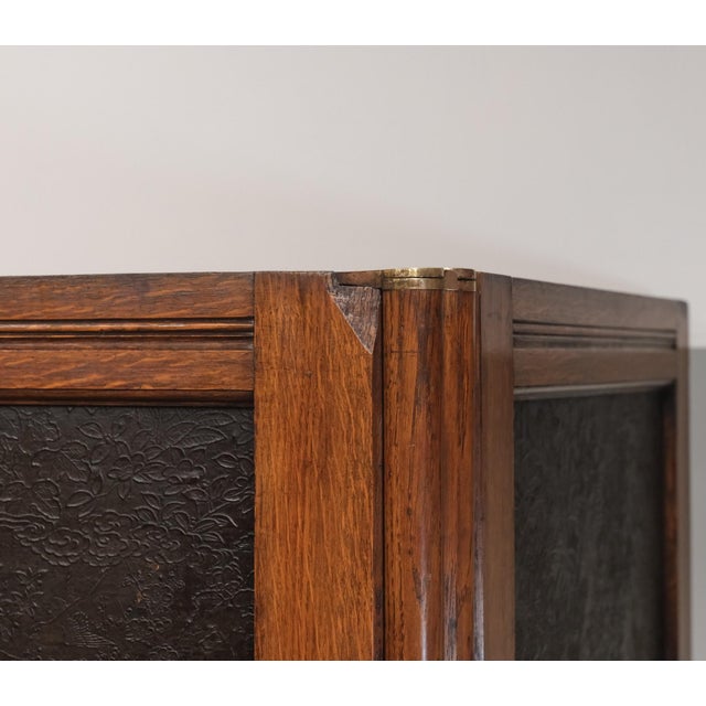 Arts and Crafts Oak Room Divider with Botanical Motifs Panels, 1890s For Sale - Image 16 of 18
