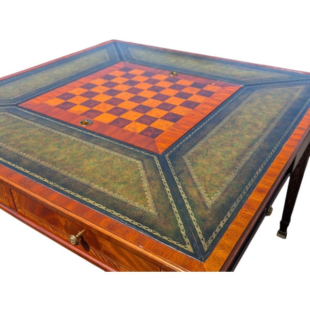 Vintage Maitland-Smith Leather-Top Games Table With Chess, Checkers & Backgammon For Sale - Image 9 of 14