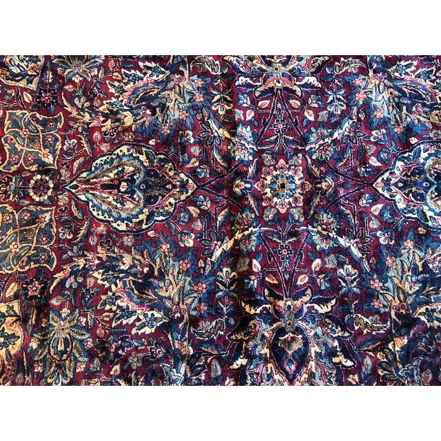Burgundy Antique Decorative Genuine Kirman Rug For Sale - Image 8 of 10