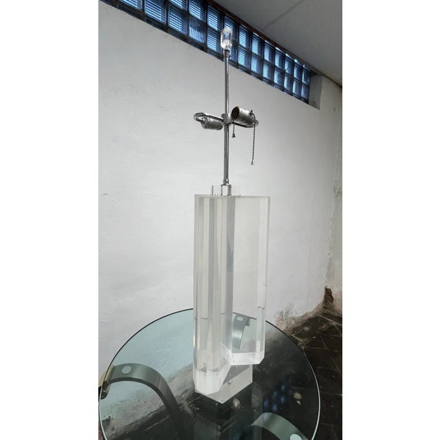Plastic Mid Century Trefoil Lucite Table Lamps by Les Prismatiques For Sale - Image 7 of 10