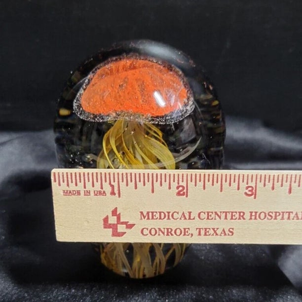 Vintage Murano Style Blown Art Glass Orange, Yellow & Black Jellyfish Paperweight For Sale In Dallas - Image 6 of 7