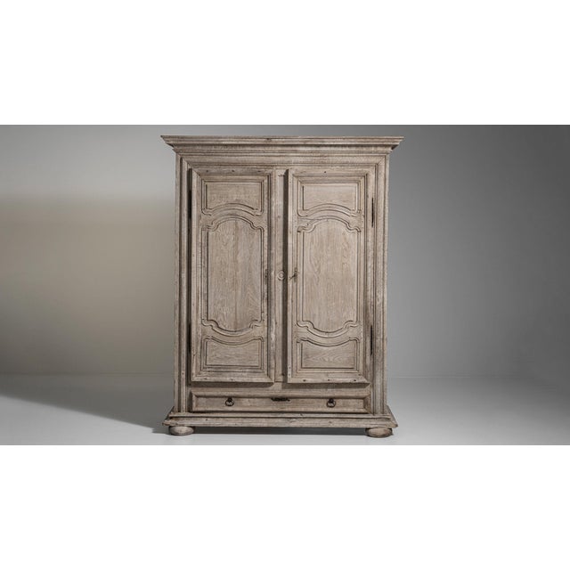 Wood 1800-1809 France Weathered Pale Grey Painted Oak Armoire For Sale - Image 7 of 11