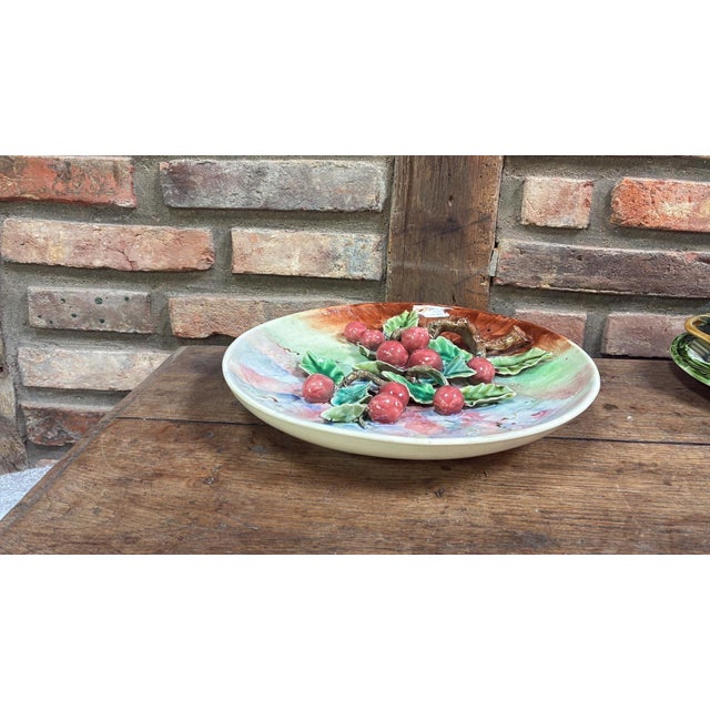 French Country Rare 19th Century French Majolica Cherries Fives Lille Platter For Sale - Image 3 of 6