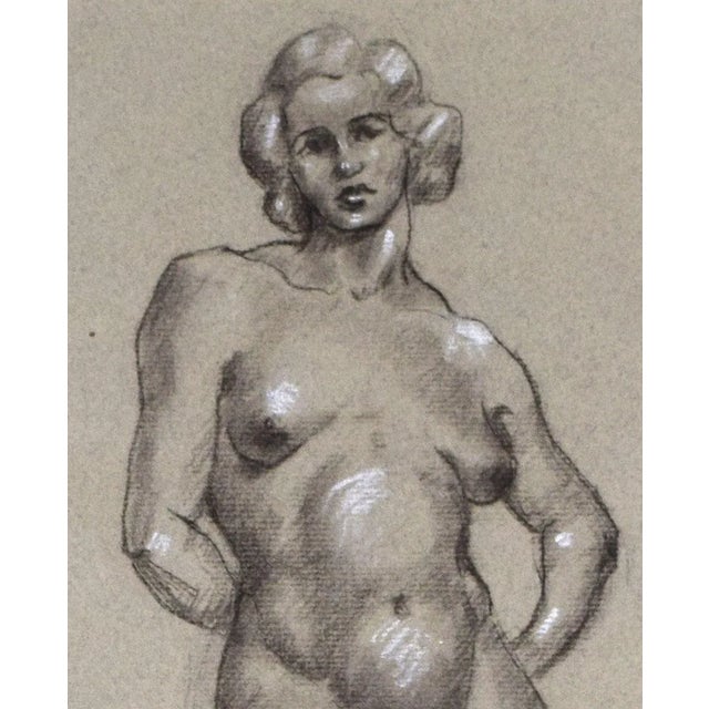 1930s Vintage Art Deco Charcoal Nude Figure Study Drawing of a Woman by Illustrator William B Pattengill 1934 For Sale - Image 5 of 8