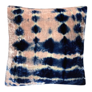 Rousseau Hand Dyed Silk Velvet Pillow, Rose Pink & Indigo Blue Ombre Abstract Pattern For Sale