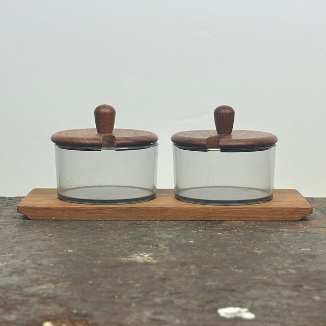 Vintage Luthje Danish Modern Teak Lidded Condiment Dishes With Fitted Tray Set For Sale - Image 11 of 12