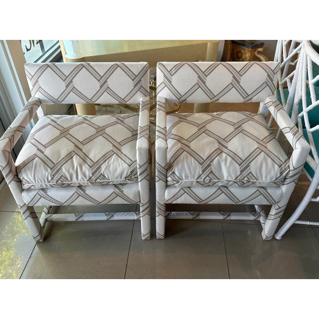 Vintage Pair of Newly Upholstered Palm Beach Club Parsons Arm Chairs Armchairs For Sale - Image 11 of 13