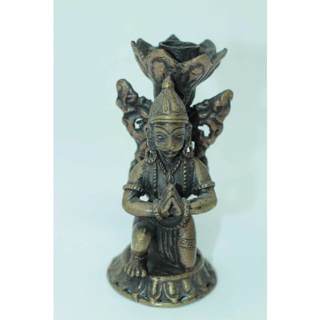 Asian Bronze Hanuman Kneeling Buddhist Figure Candleholders - a Pair For Sale - Image 10 of 11