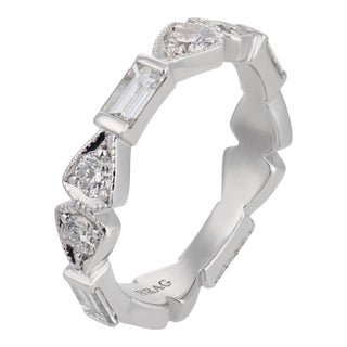 Vintage Mixed Cut Diamond Platinum Eternity Band, Size 5 For Sale