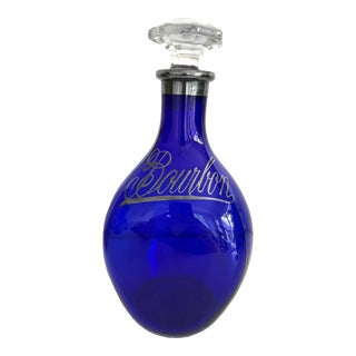 1920s Bourbon Decanter, Sterling Silver and Cobalt Blue Glass For Sale