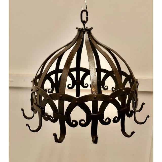 Large Strapwork Blacksmith Made Iron Pot Hanger For Sale - Image 5 of 10