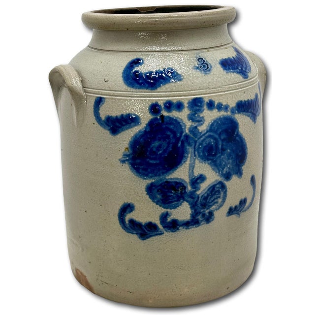 This Really is an Exceptionally Beautiful Antique American Primitive Stoneware Butter Churn Crock. Circa Approx 1870s....