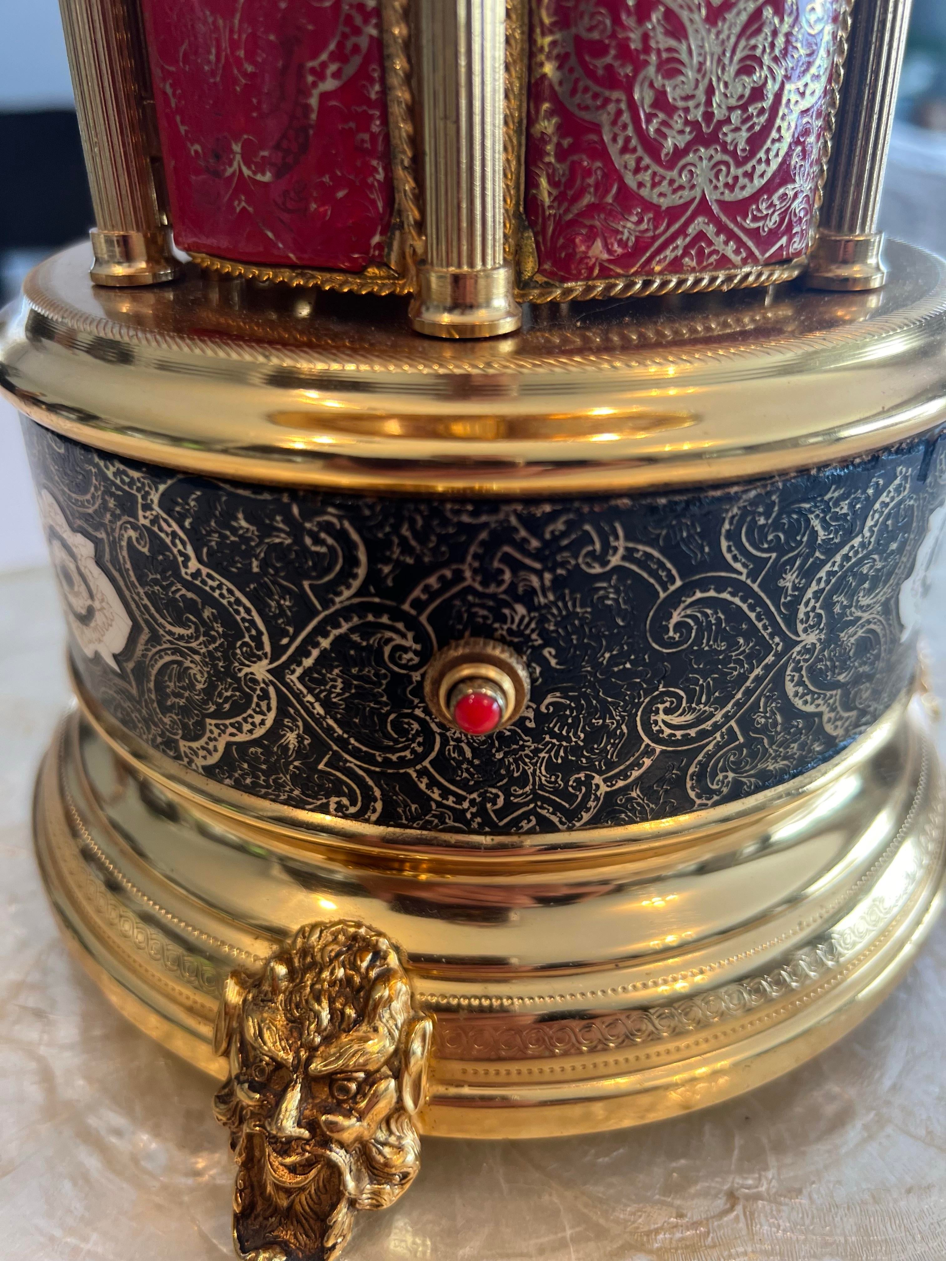 lipstick cigarette holder 1940s Mid-Century Italian Reuge Ballerina Leather Lipstick Musical Carousel  Music Box