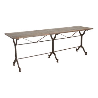 Antique French Cast Iron Bistro Table with Wooden Top, 1890s For Sale