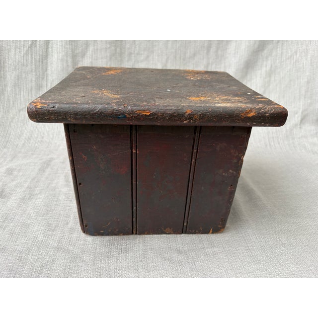 Wood Distressed Antique Wood Stool For Sale - Image 7 of 12