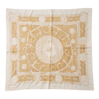 Neutral Tan Uzbekistan Suzani Tablecloth For Sale