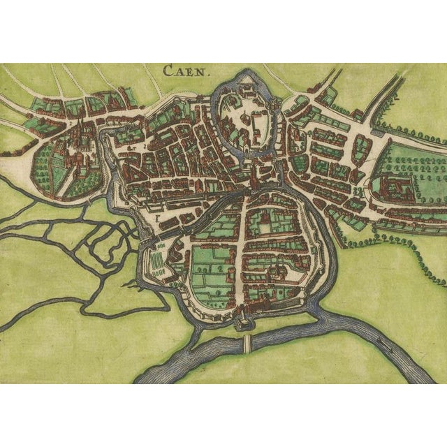 17th Century Antique Hand-Coloured Normandy Town of Caen Map Engraving, 1666 For Sale - Image 5 of 9