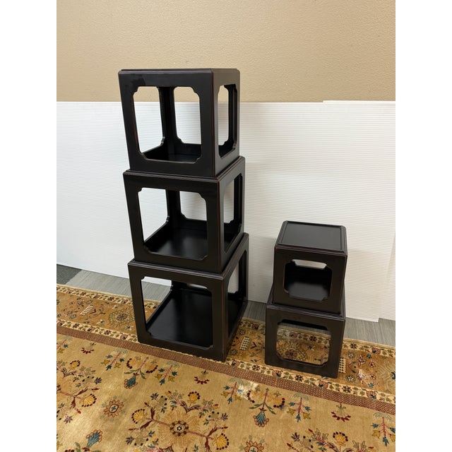 Asian Antique Modular Padoga Stacking Box Shelves, Set of Five For Sale - Image 3 of 12