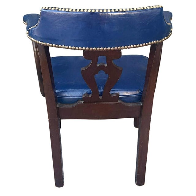 Vintage 1940s Blue Leather and Walnut Grand Ledge Chair Company Club Chairs - Rare Find For Sale - Image 4 of 7