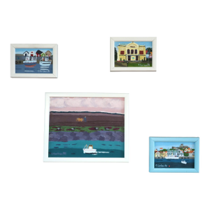 1988-1992 'Set of 4 Paintings' Vintage Original Naïve Style Small Original Landscape Oil Paintings, Framed