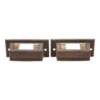 Pair of Antique 3.375 In. Brass Bin Pulls With Label Slot For Sale