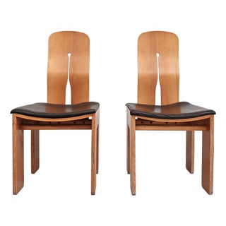 Walnut and Black Leather Model 765 Chair by Carlo Scarpa for Bernini, 1970s, Set of 2 For Sale
