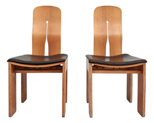 Walnut and Black Leather Model 765 Chair by Carlo Scarpa for Bernini, 1970s, Set of 2