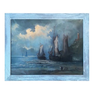 Mid 20th Century "Scapa Flow" Marine Seascape Oil Painting Signed Herman Lamers (1918–1988) For Sale
