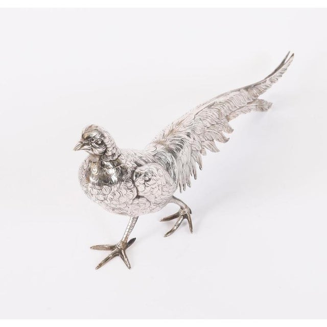 Metal Antique German 830 Silver Pheasants, 19th Century, Set of 2 For Sale - Image 7 of 18