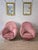 A pair of soft elegant lounge chairs in a light pink velet and thin sophisticated brass legs. Italian mid-century ca...