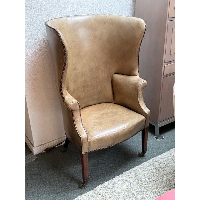 George III Studded Leather Wingback Chair For Sale - Image 4 of 12