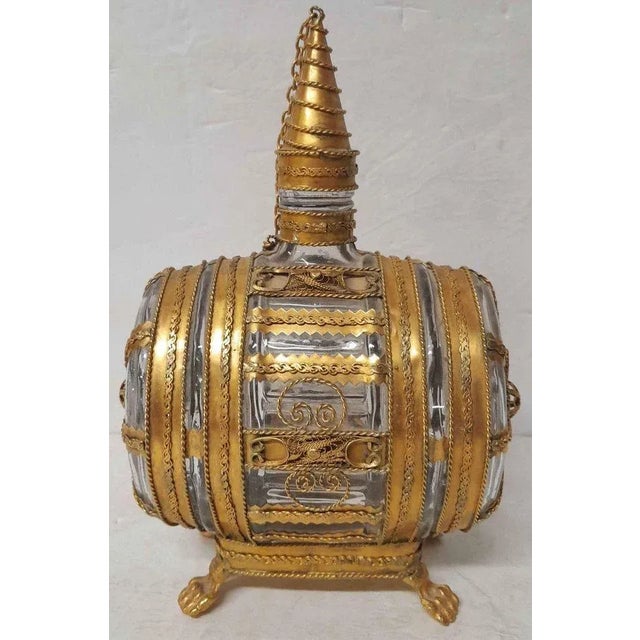 Glass Antique Bohemian Glass and Gold Gilt Metal Barrell Decanter For Sale - Image 7 of 10