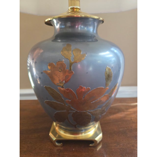 Vintage Pewter, Copper & Brass Asian Chinoiserie Ginger Jar Table Lamp For Sale - Image 4 of 12