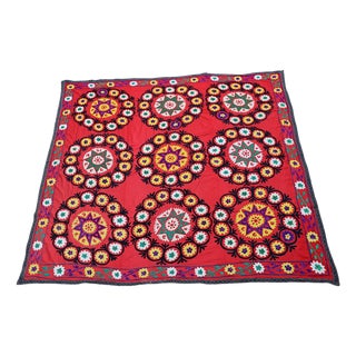 Vintage Hand-Embroidered Suzani Wall Hanging, 1920s For Sale