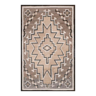 1930s Gray Geometric Tribal Antique American Navajo Rug 3' 8" X 5' 8" Flatweave Wool Carpet For Sale
