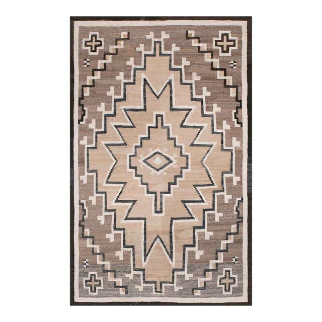 1930s Gray Geometric Tribal Antique American Navajo Rug 3' 8" X 5' 8" Flatweave Wool Carpet For Sale