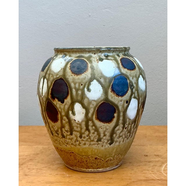 Mid-Century Modern Vintage Handcrafted Polka Dot Ceramic Vase For Sale - Image 3 of 13