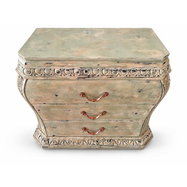 French Provincial Hand Painted Chest of Drawers — Distressed Celadon Finish For Sale - Image 4 of 9