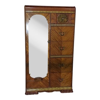 Vintage Waterfall Art Deco Center Emblem Wardrobe For Sale