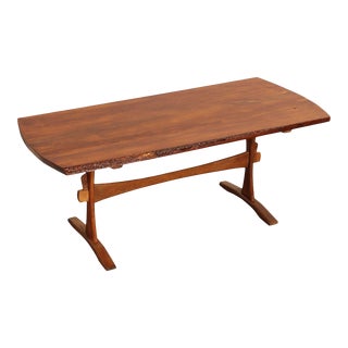 Rustic Live Edge Pine Trestle Dining Table For Sale