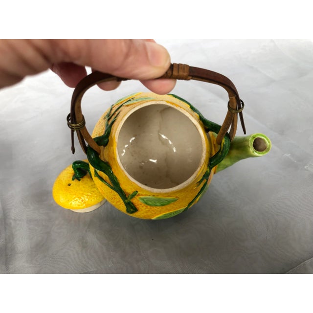Decorative Ceramic Melon Fruit Teapot With Bamboo Handle For Sale - Image 9 of 13
