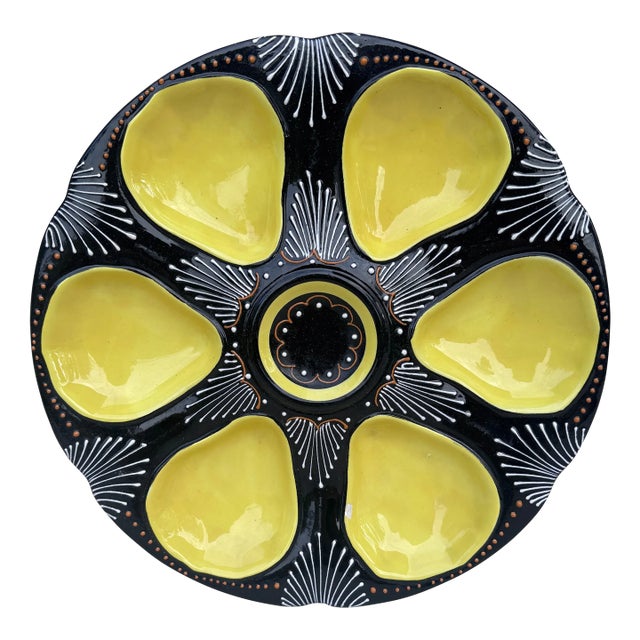 Mid-Century French Faience Quimper Yellow Oyster Plate For Sale