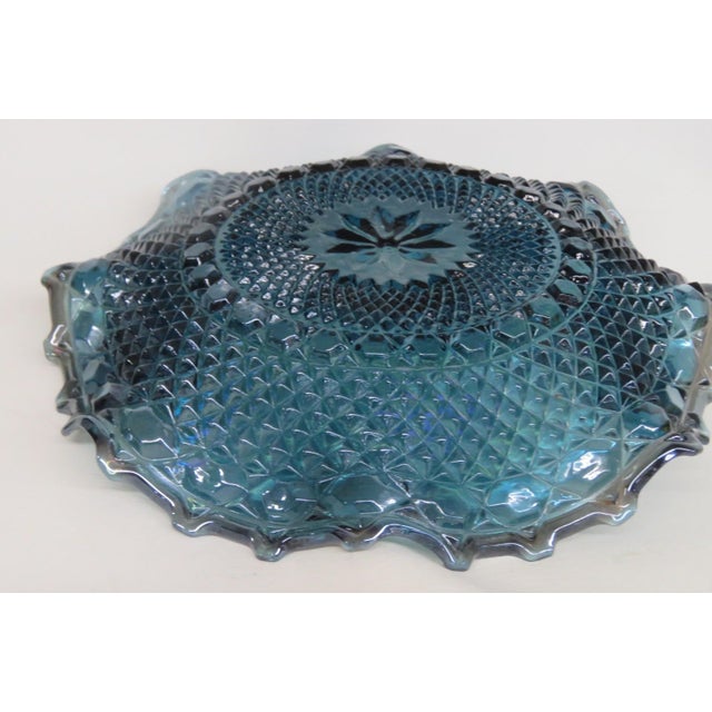 Mid 20th Century Indiana Carnival Glass Blue Iridescent Dish Shallow Bowl Ruffled Edge 4806b For Sale - Image 9 of 10