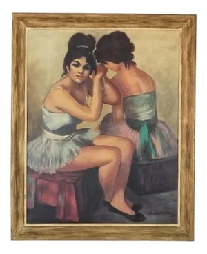 1971 Figurative Grace K Neil Painting of Two Ballet Dancers