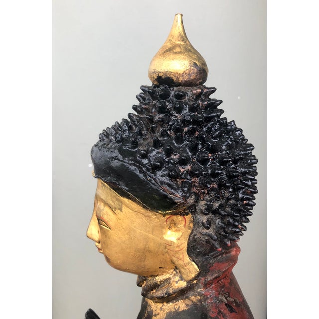 Set of Six Antique Burmese Mandalay-Style Lacquered Wood Buddhist Temple Figures For Sale - Image 9 of 13