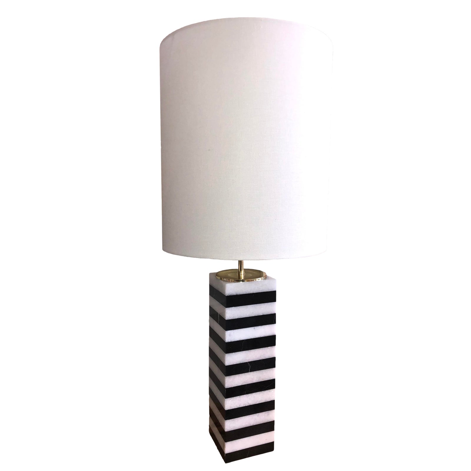Square Black And White Striped Rectangular Marble Table Lamp With Shade Chairish