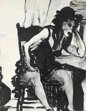 Jane Rades Bay Area Figurative Seated Portrait Drawing in Ink, Circa 1960s