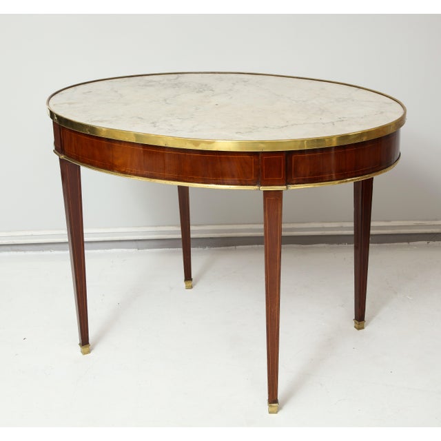 Antique French Mahogany Oval Marble-Top Bouillote Table on Tapered Legs For Sale - Image 12 of 12