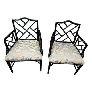 Pair of Mid 20th Century Ebony Bamboo Inspired Armchairs For Sale
