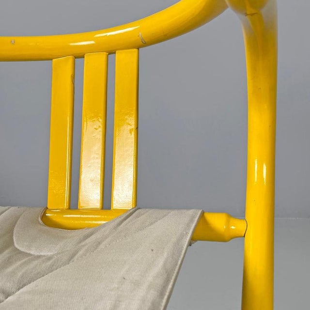 Italian Postmodern Folding Tub Chair in Yellow Wood and Beige Fabric, 1980s For Sale - Image 11 of 18